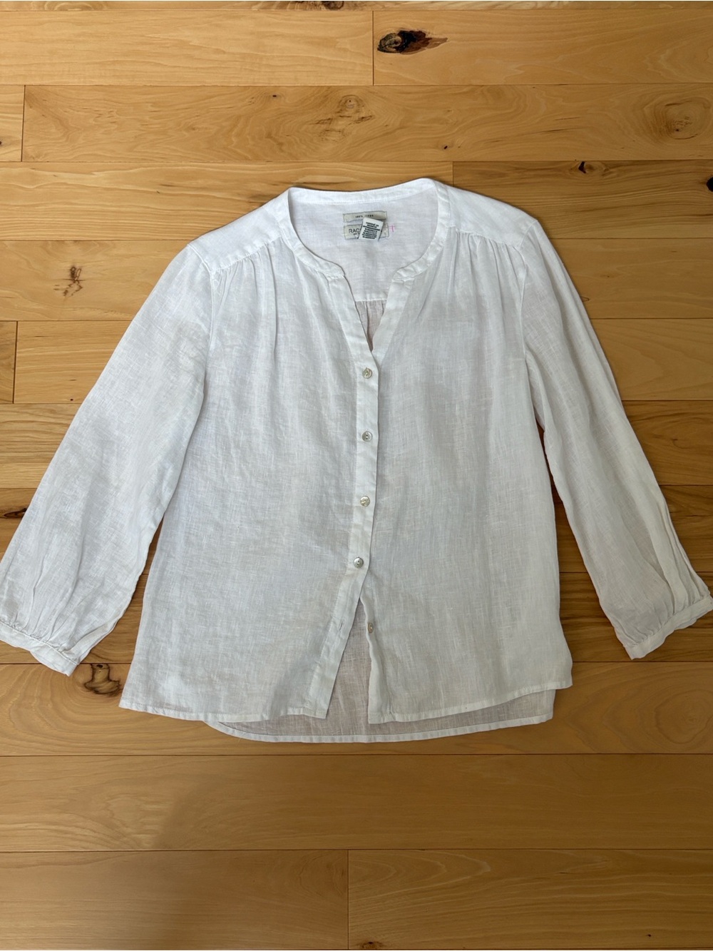 Rachel Zoe White 100% Linen Button-Front Blouse, Sz S. Bishop Sleeve